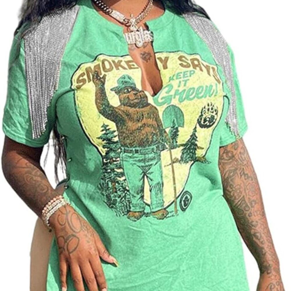 Tassel Graphic Print Side Slit Loose T-Shirt - NWOT